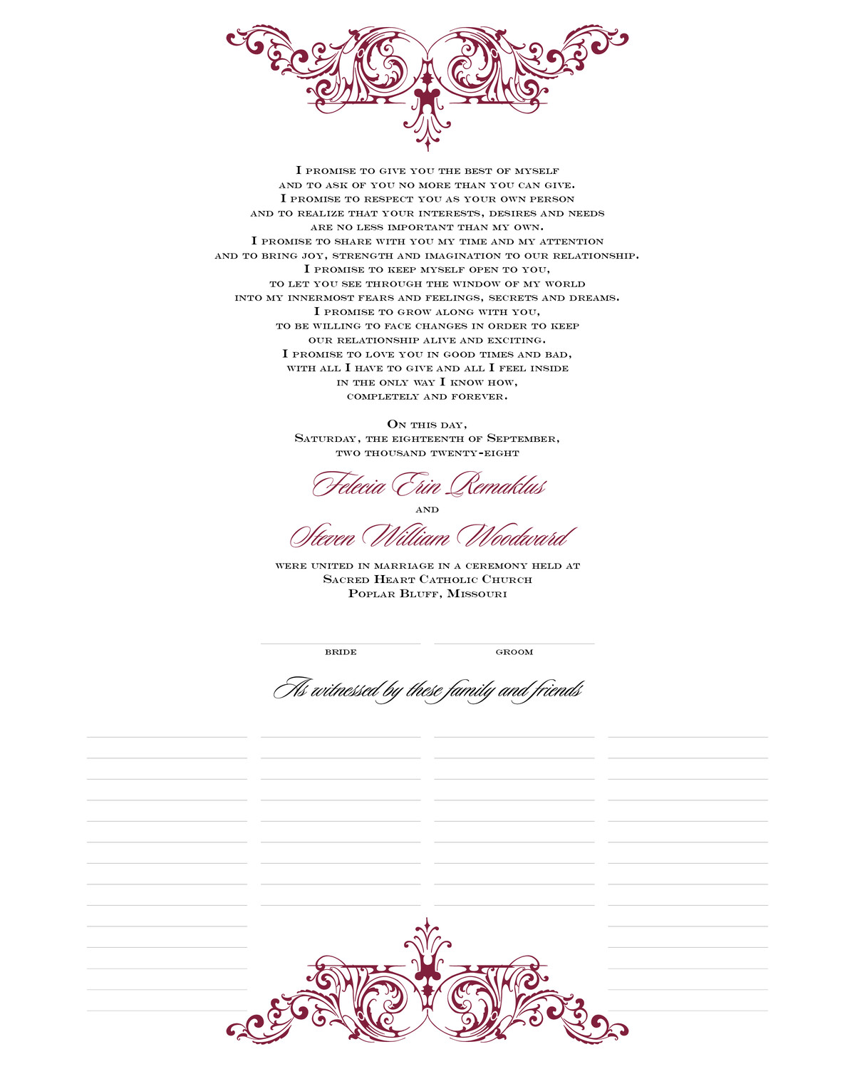 Song Contemporary and Classic Wedding Certificates