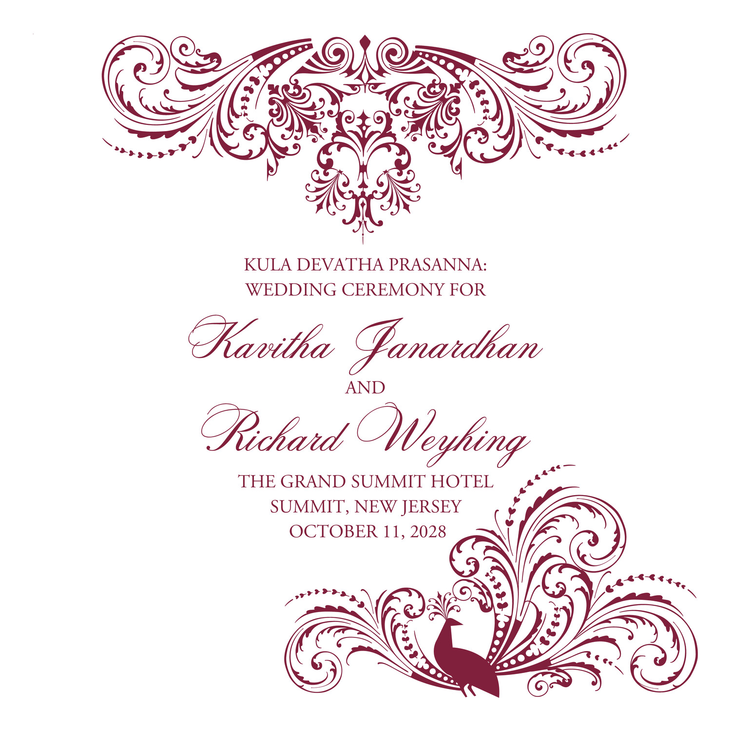Pompous Peacock (Square) Indian/Hindu Wedding Programs