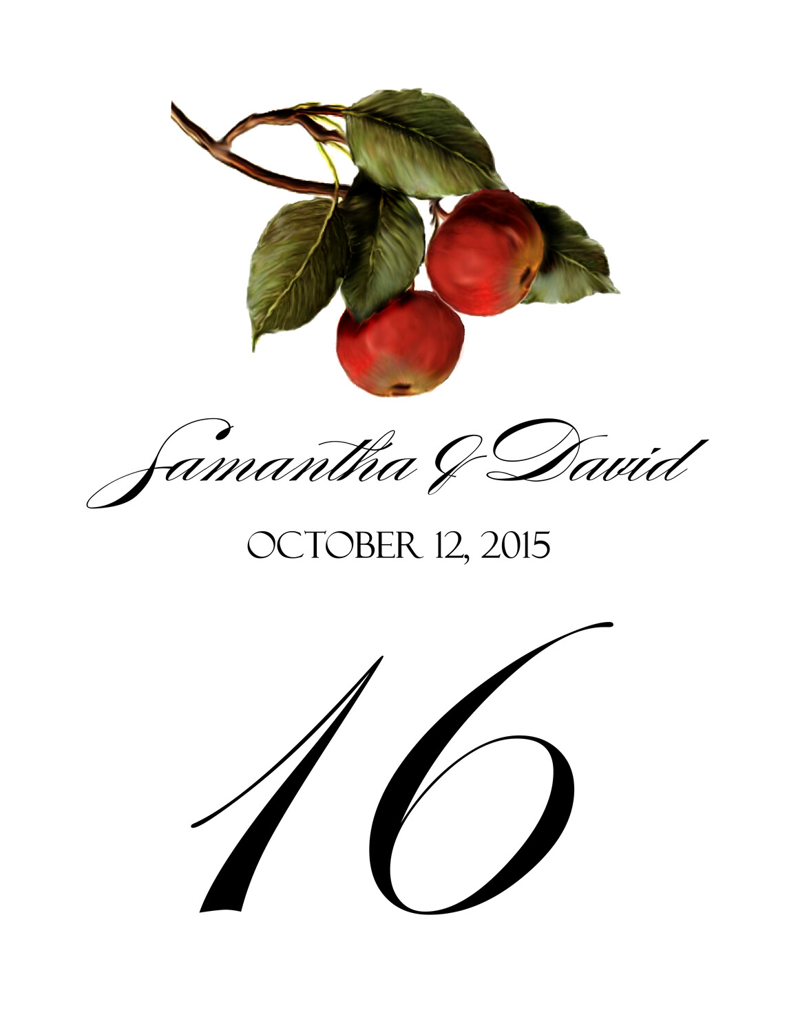 Apples Fruit and Grape Table Numbers