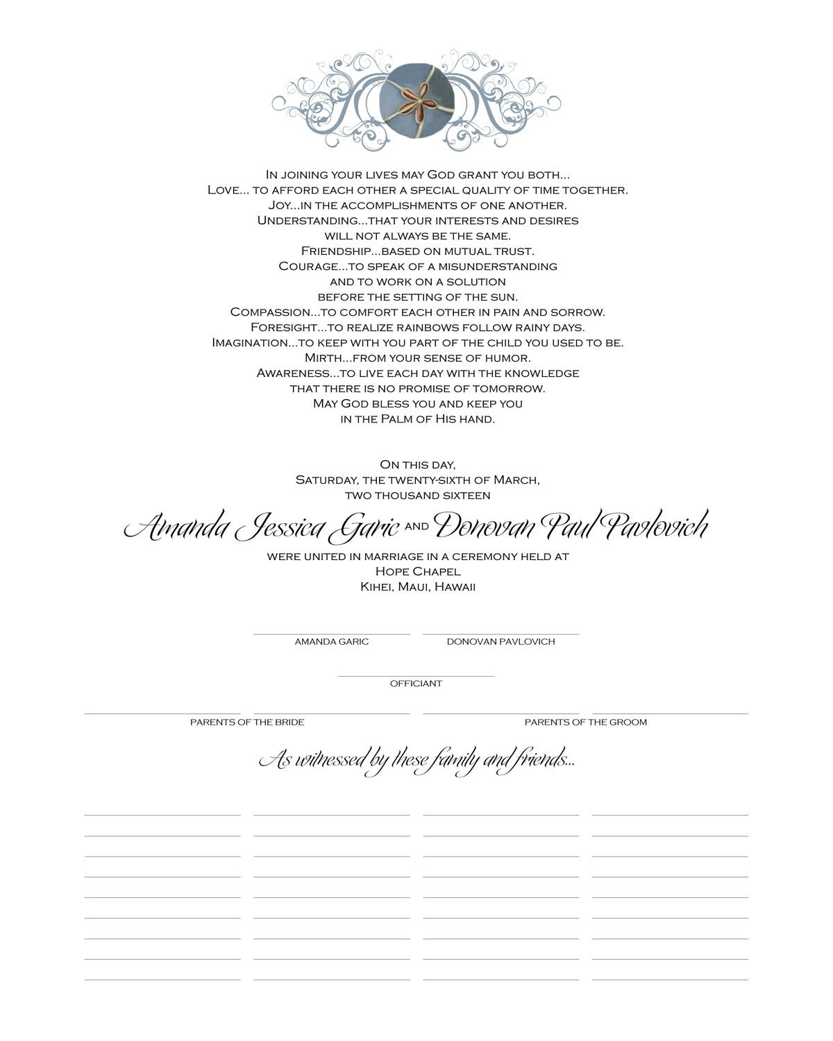 Blue Sand Dollar Beach and Seashell Wedding Certificates