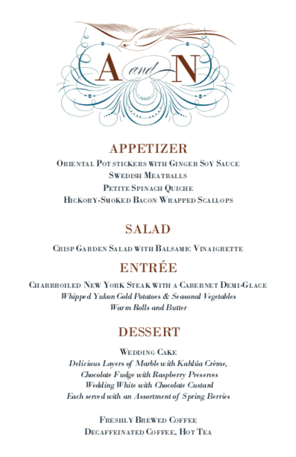 Bodini Birds Birds and Butterflies Wedding Menus