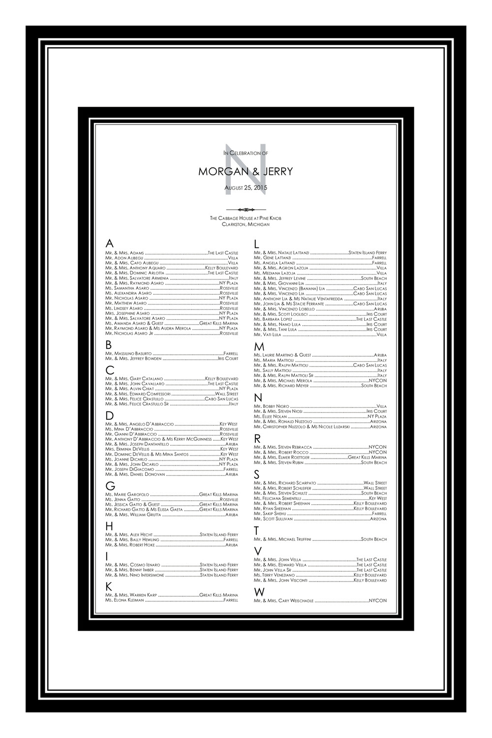 Century Monogram Contemporary and Classic Wedding Seating Charts