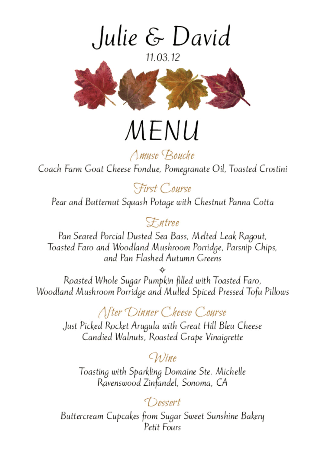 Colorful Leaf Pattern Leaves, Flowers, Vineyard & Grapes Menus