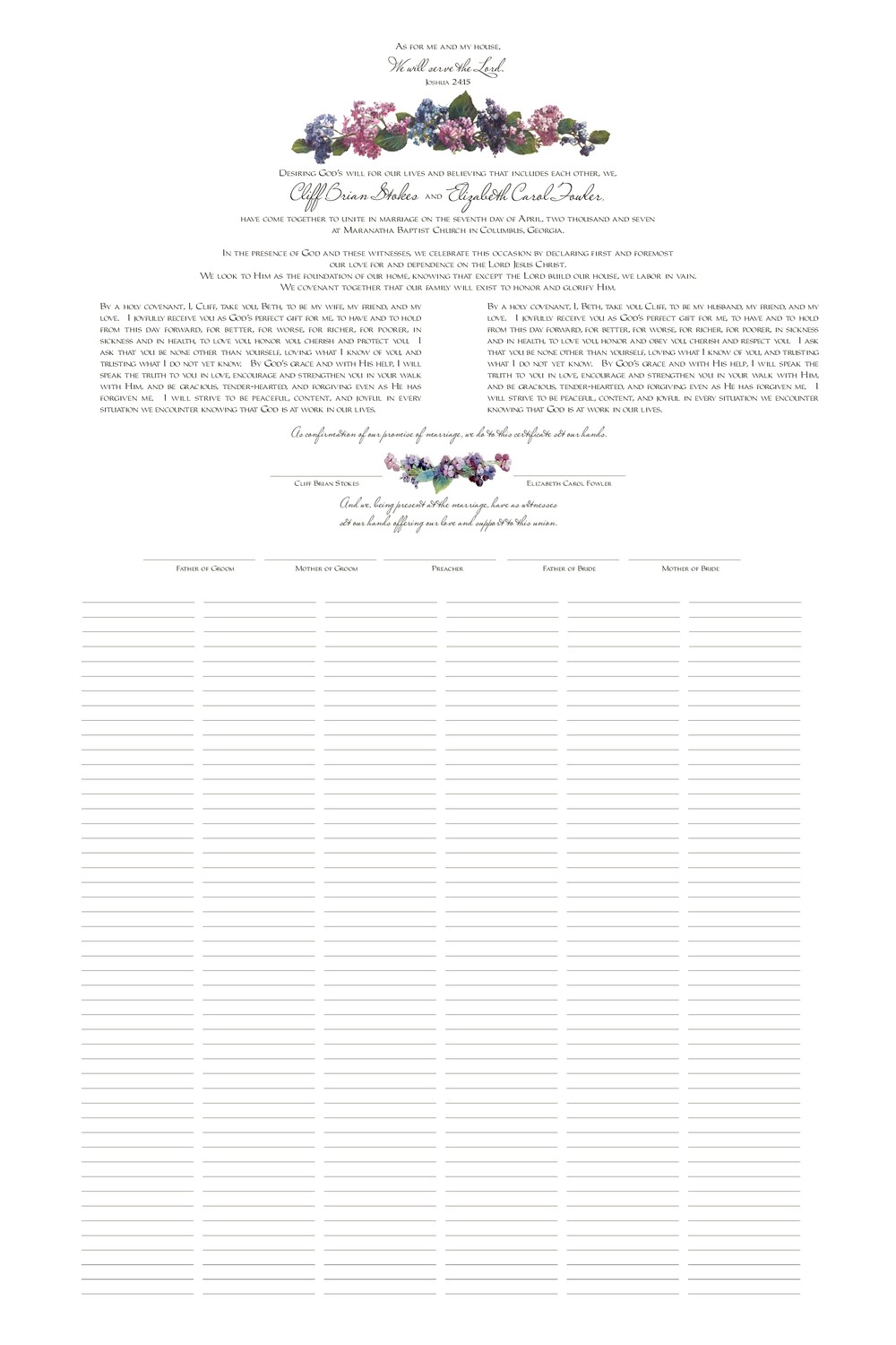 Colorful Hydrangea Flower Wedding Certificates