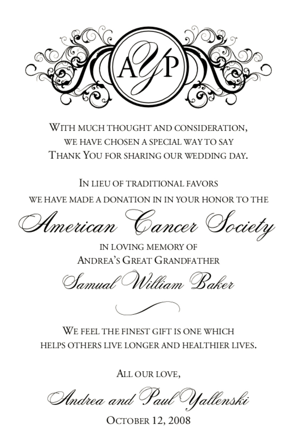 Curly Sue Contemporary and Classic Donation Cards
