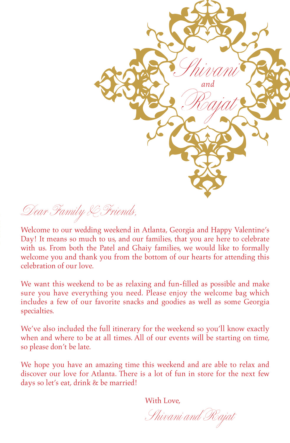 Diamond Mandala Welcome Letter Indian/Hindu Wedding Programs