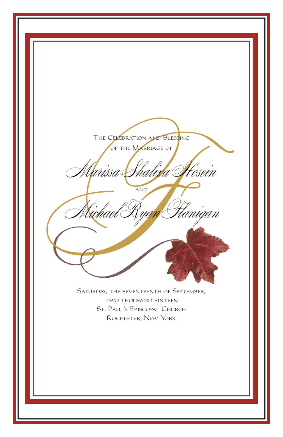 Red Maple Wispy Leaf Flourish Autumn/Fall Leaves Wedding Programs