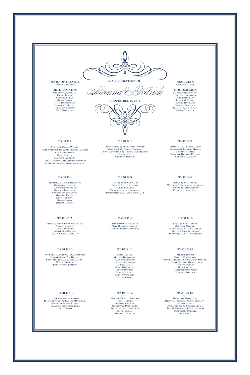 Flourish Monogram 02B Contemporary and Classic Wedding Seating Charts