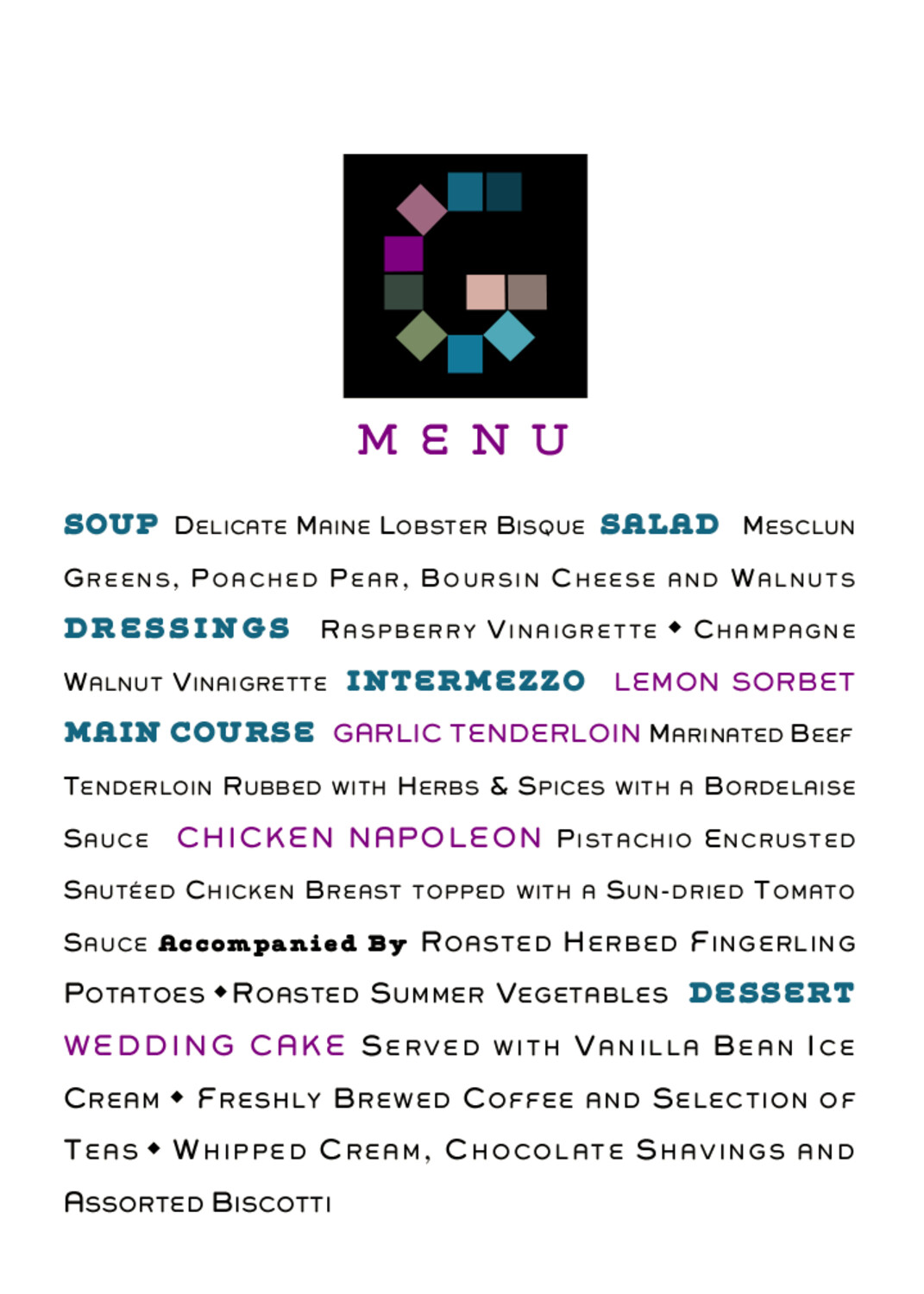 Contemporary Monogram 26 Contemporary and Classic Menus