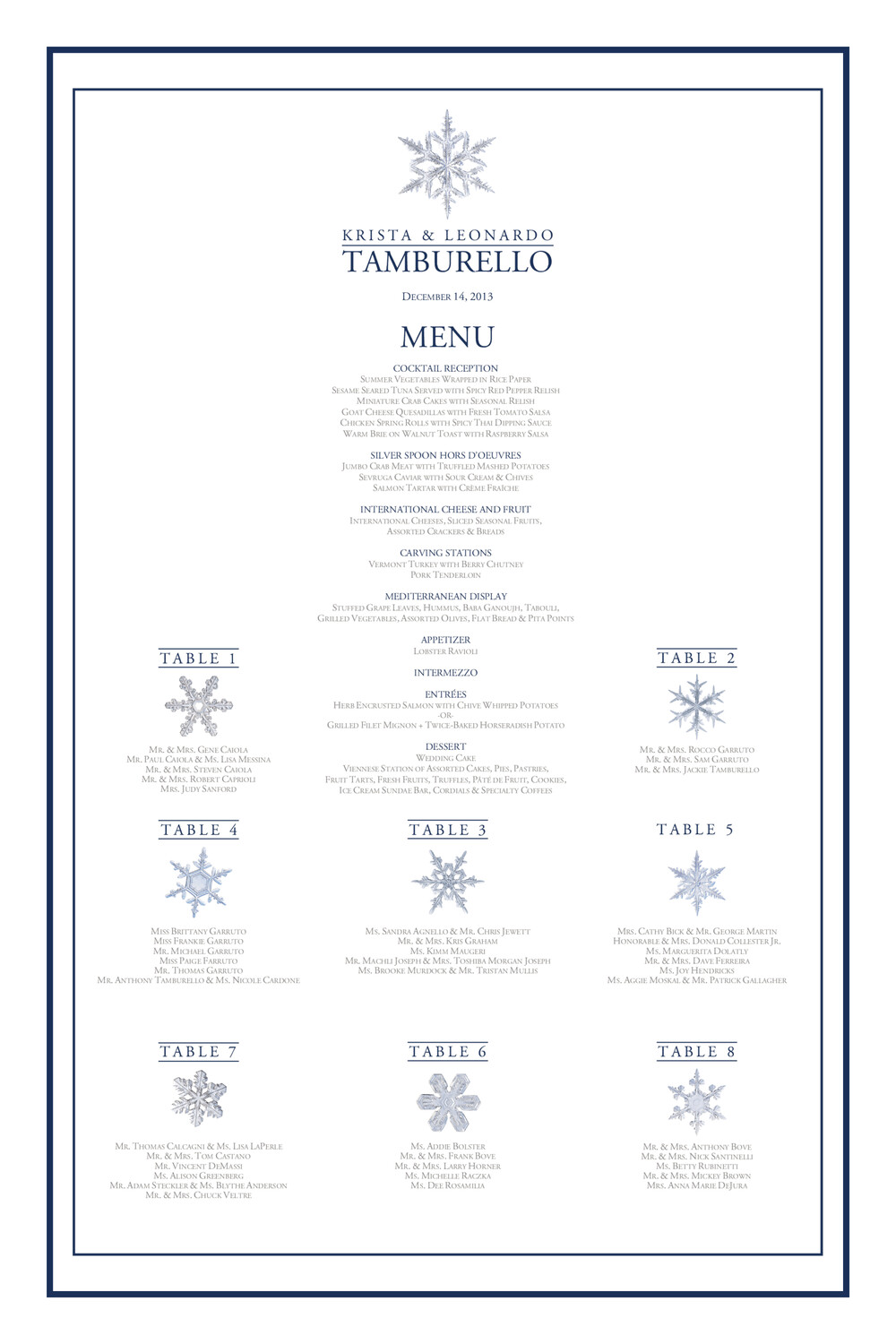 Snowflake Assortment Winter and Holiday Seating Charts