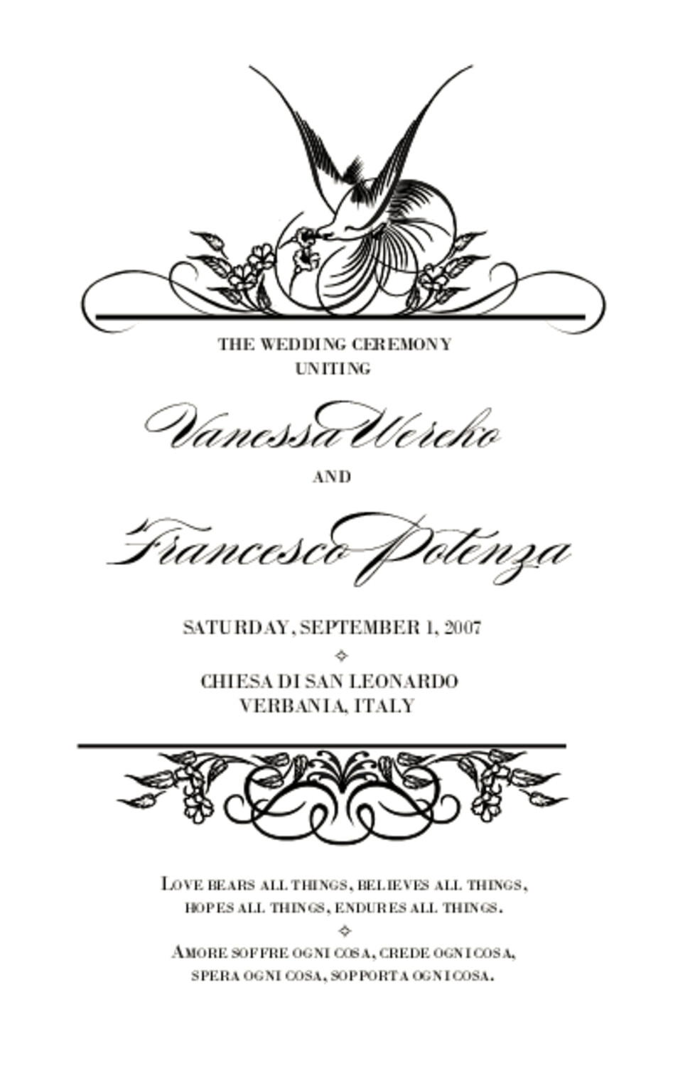 Honeydew Birds and Butterflies Wedding Programs