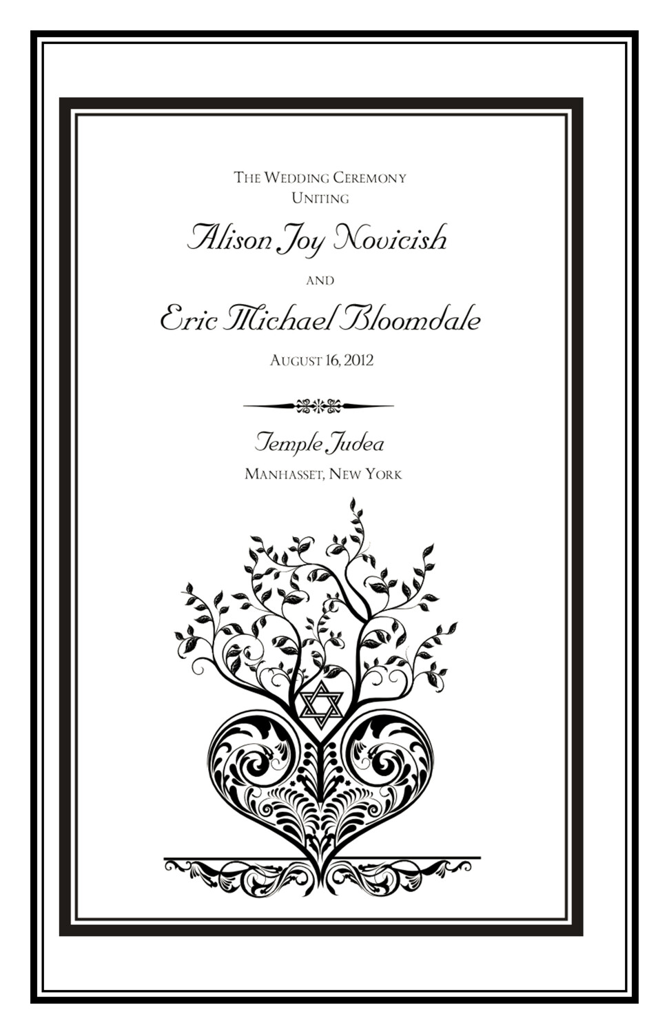 Jewish Tree of Life Heart Jewish Wedding Programs