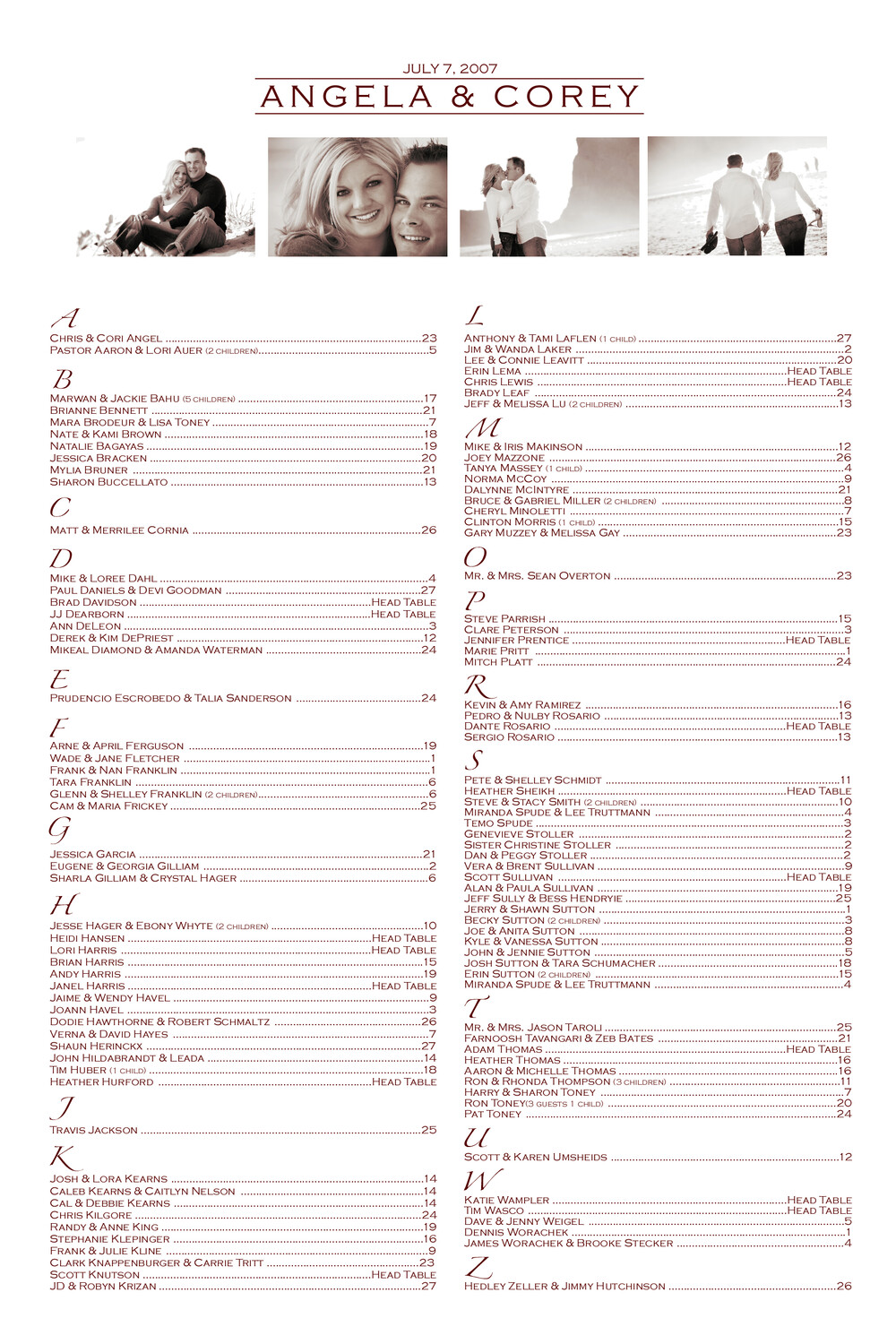 Montage Photography Wedding Seating Charts