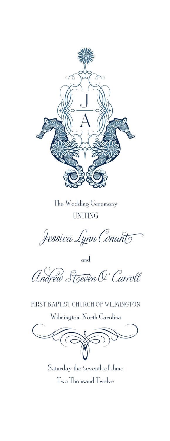 Paisley Seahorse Monogram Beach and Seashell Wedding Programs