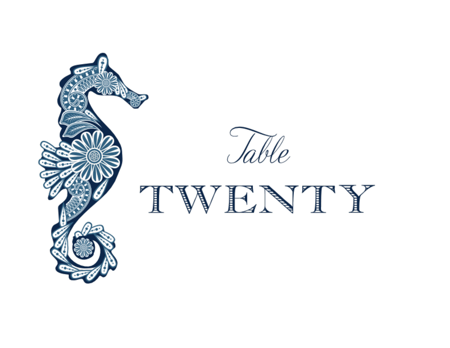 Paisley Seahorse Beach, Seashell, and Fish Table Names