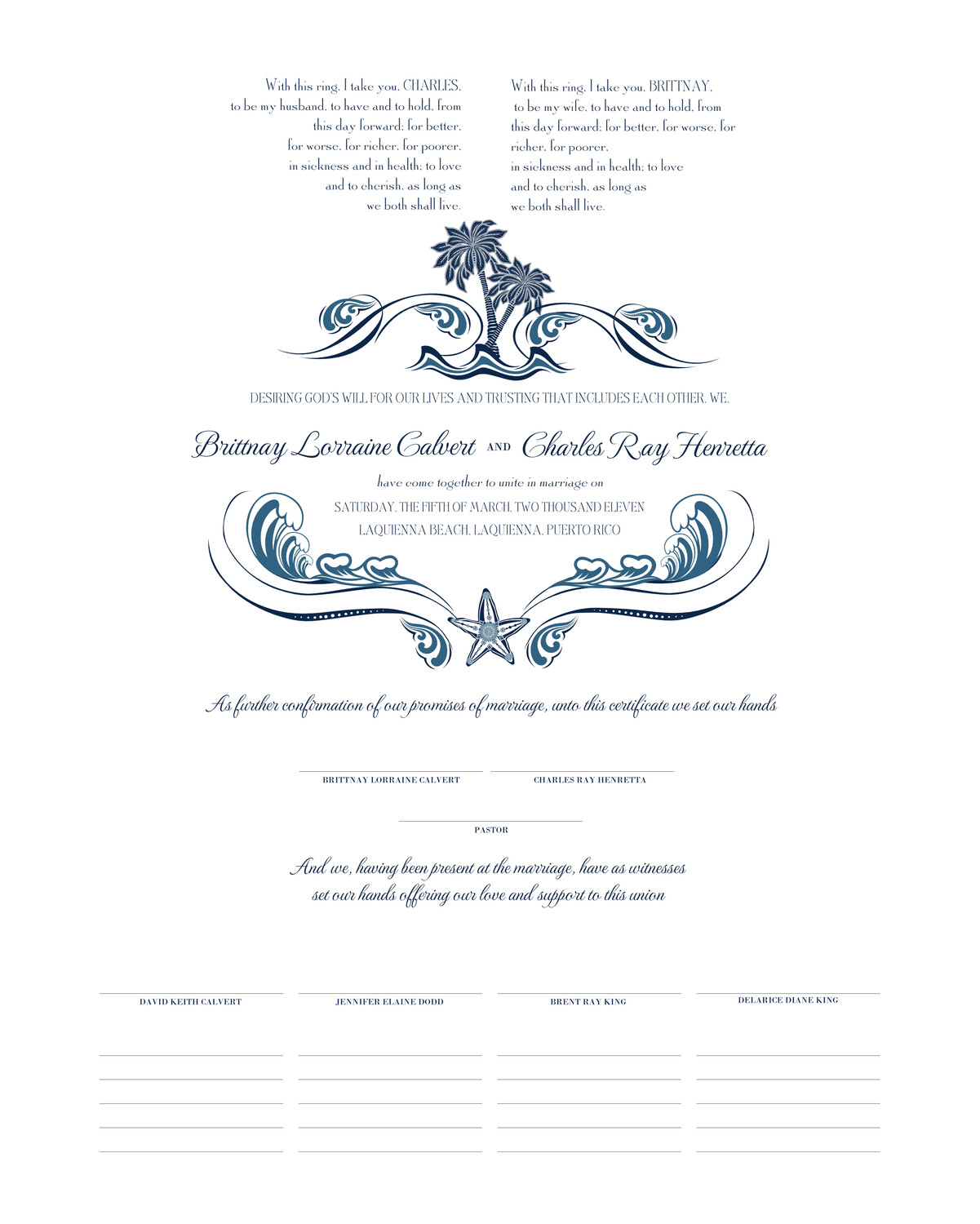 Paisley Palm Tree Beach and Seashell Wedding Certificates