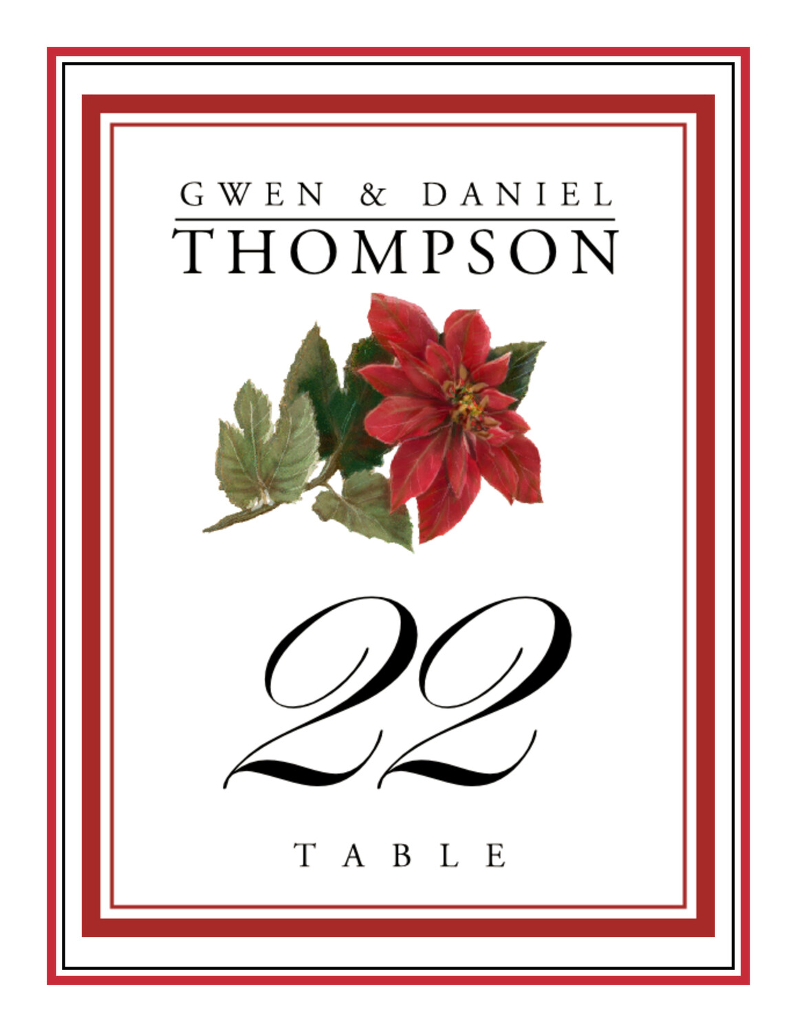 Poinsettia Winter, Snowflake, and Holiday Table Numbers