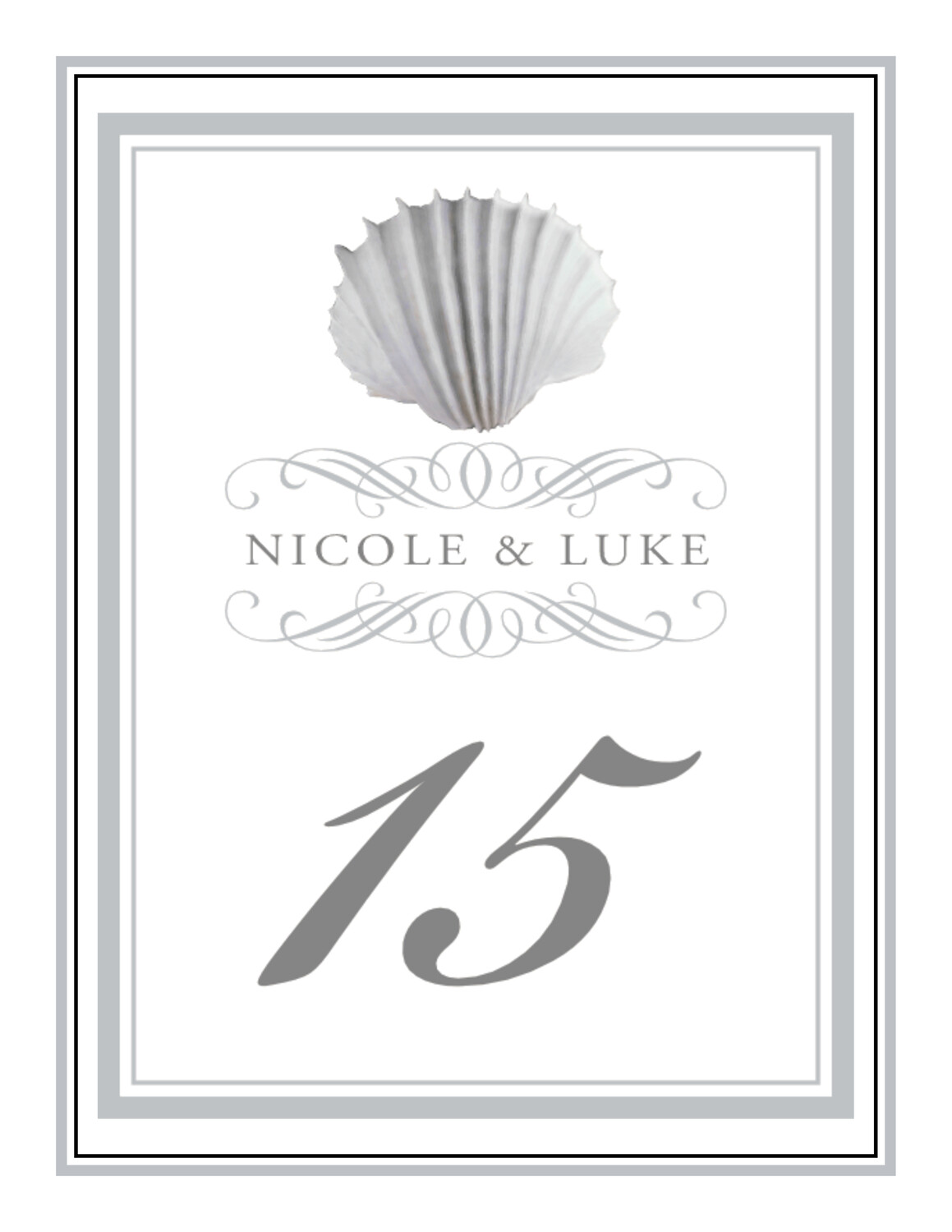 Silver Scallop Swirl Beach and Seashell Table Numbers