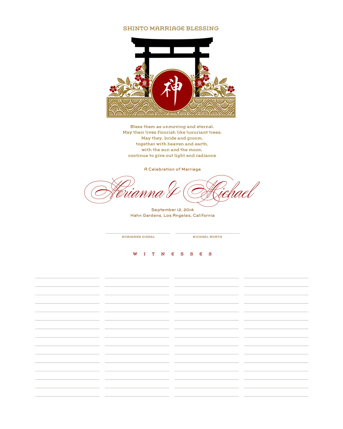 Shinto Shrine Chinese, Japanese, and Eastern Inspired Wedding Certificates