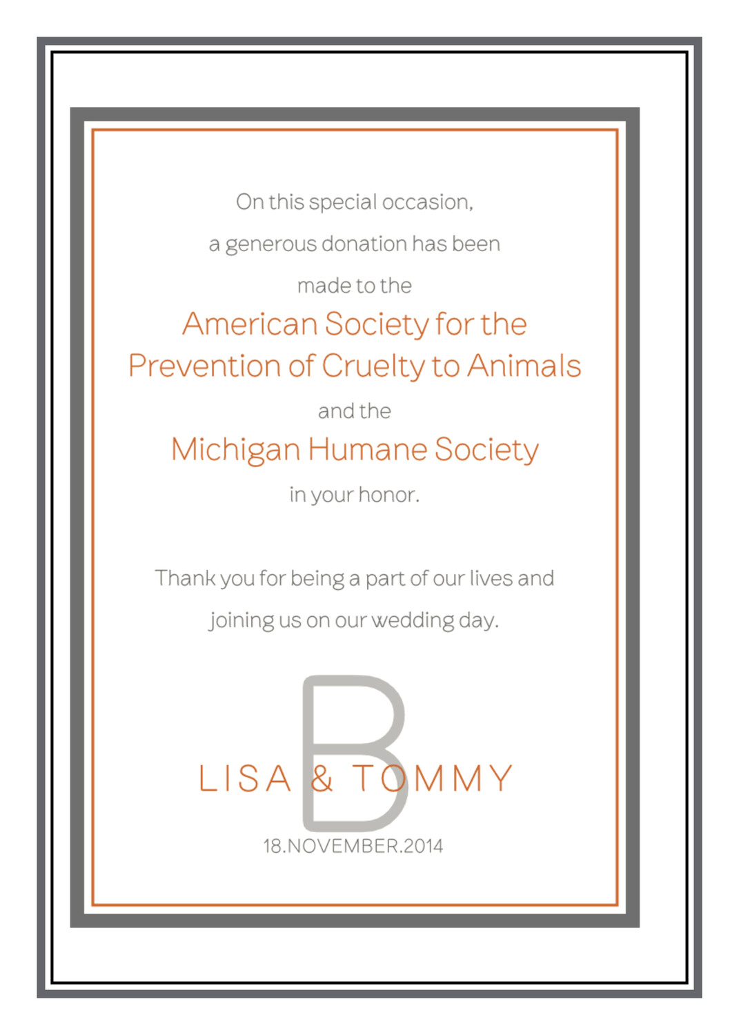 Brownstone Monogram 15 Contemporary and Classic Donation Cards