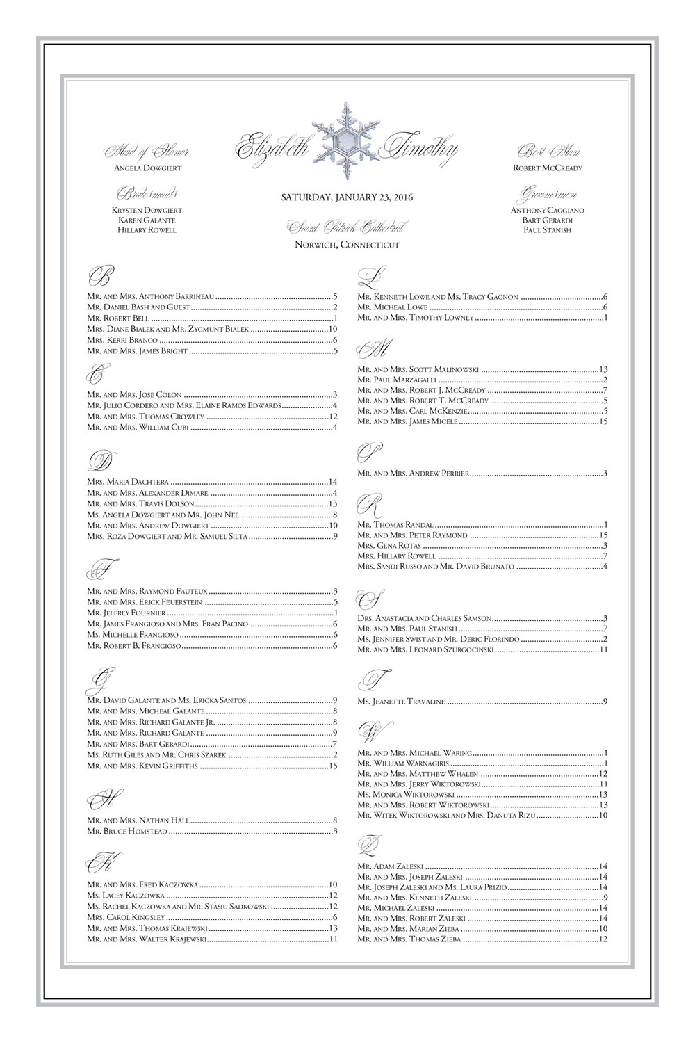 Snowflake 01 Winter and Holiday Seating Charts