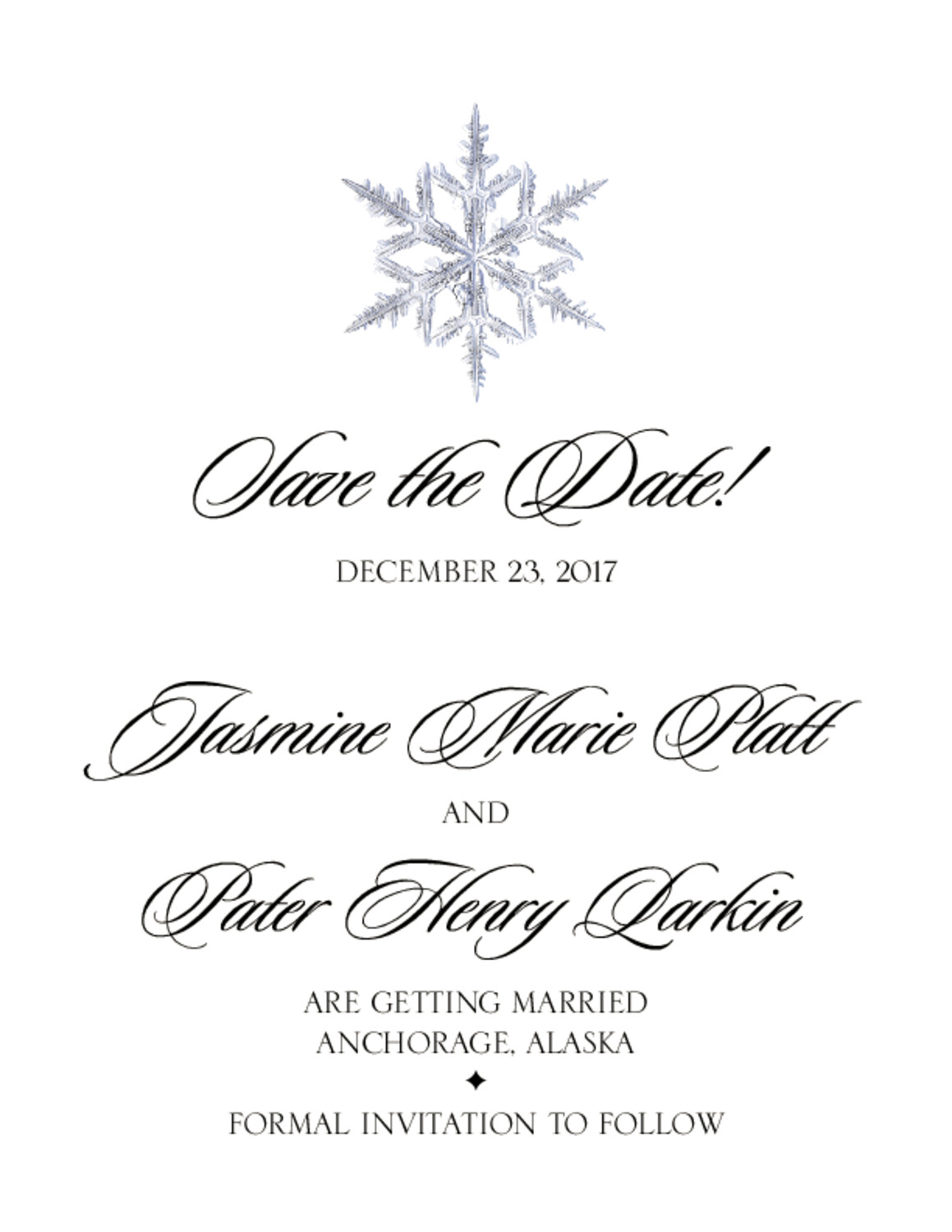 Snowflake 03 Winter, Snowflake, and Holiday Save the Dates