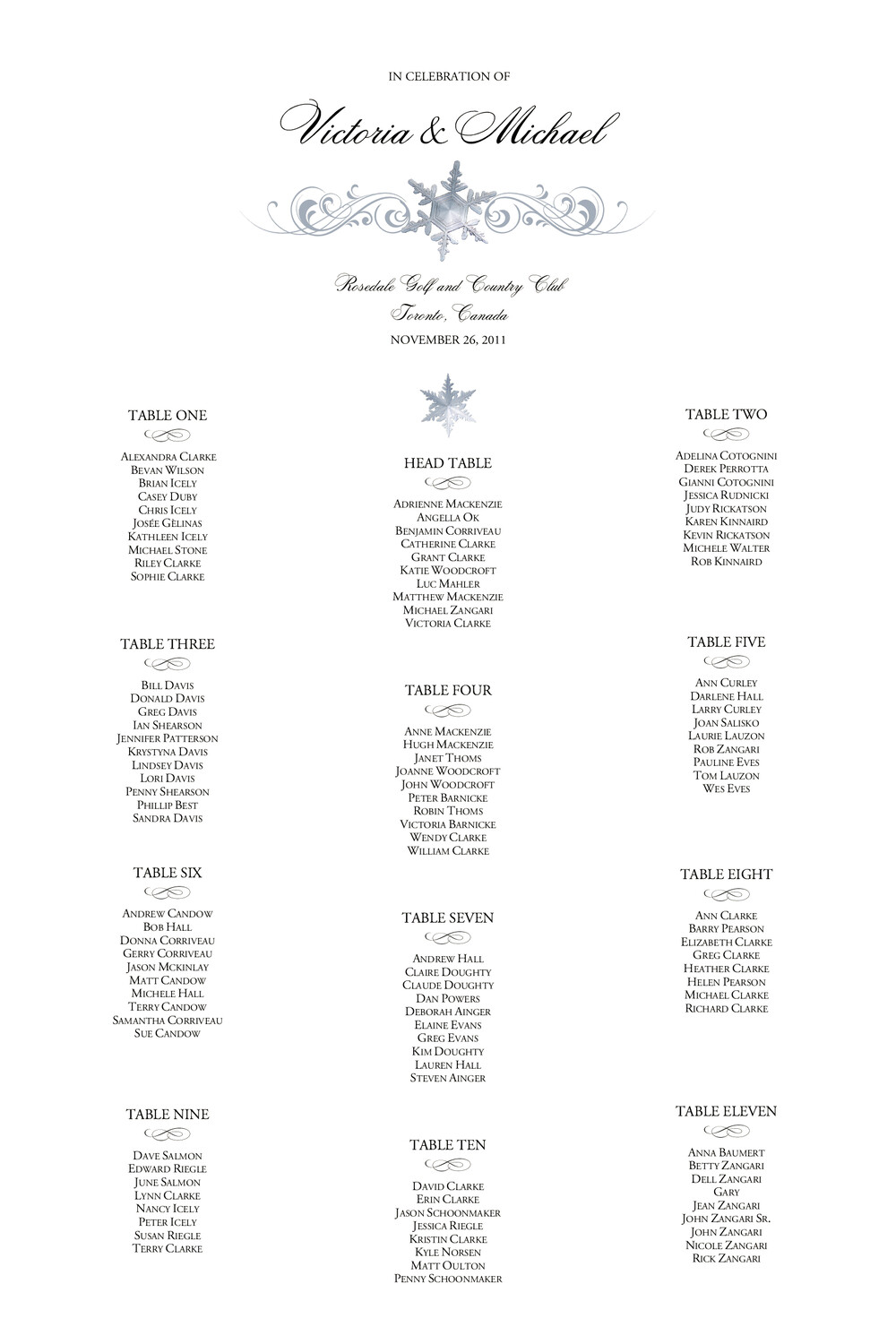 Snowflake Pattern 04 Winter and Holiday Seating Charts