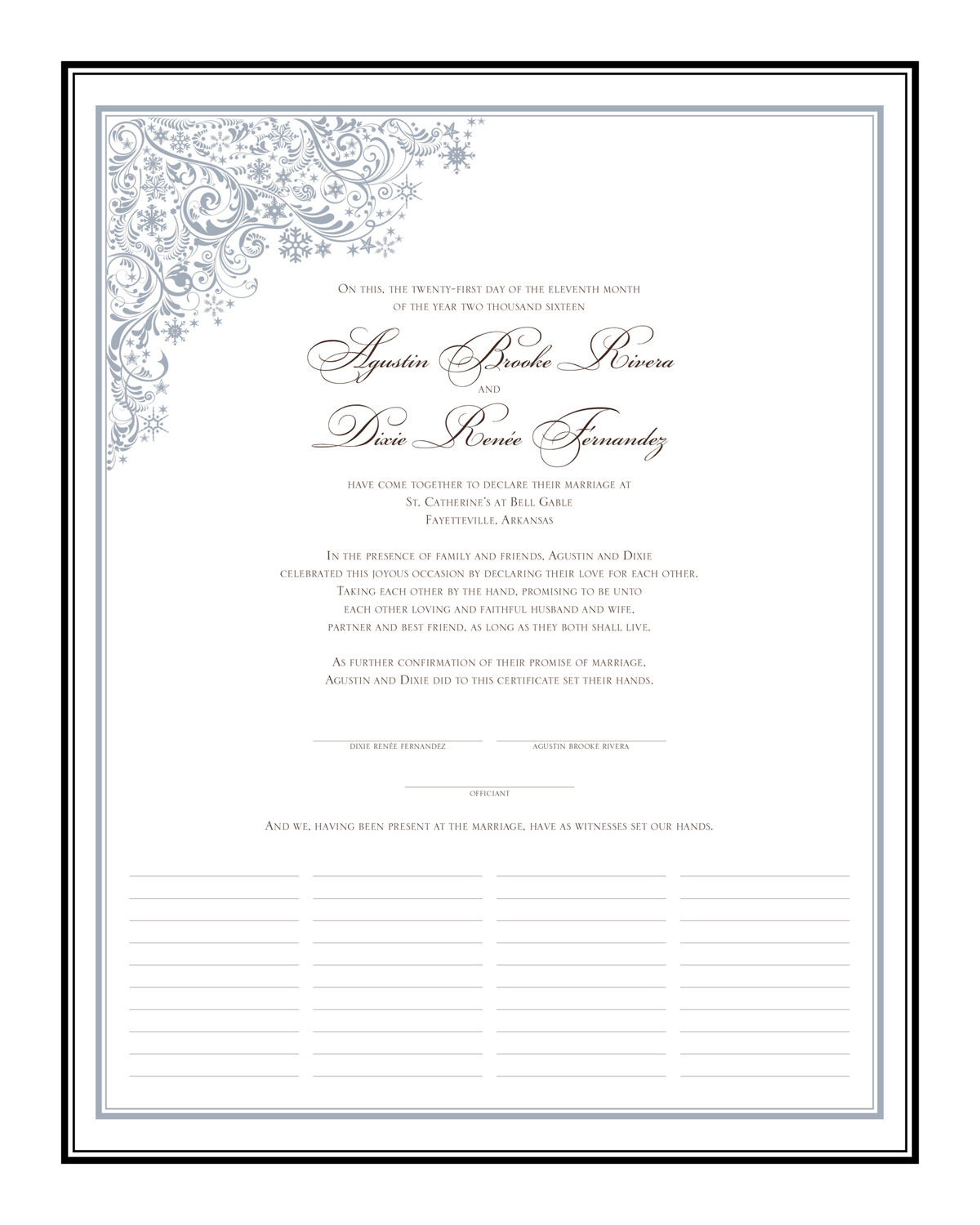 Snowstorm 02 Winter and Snowflake Wedding Certificates