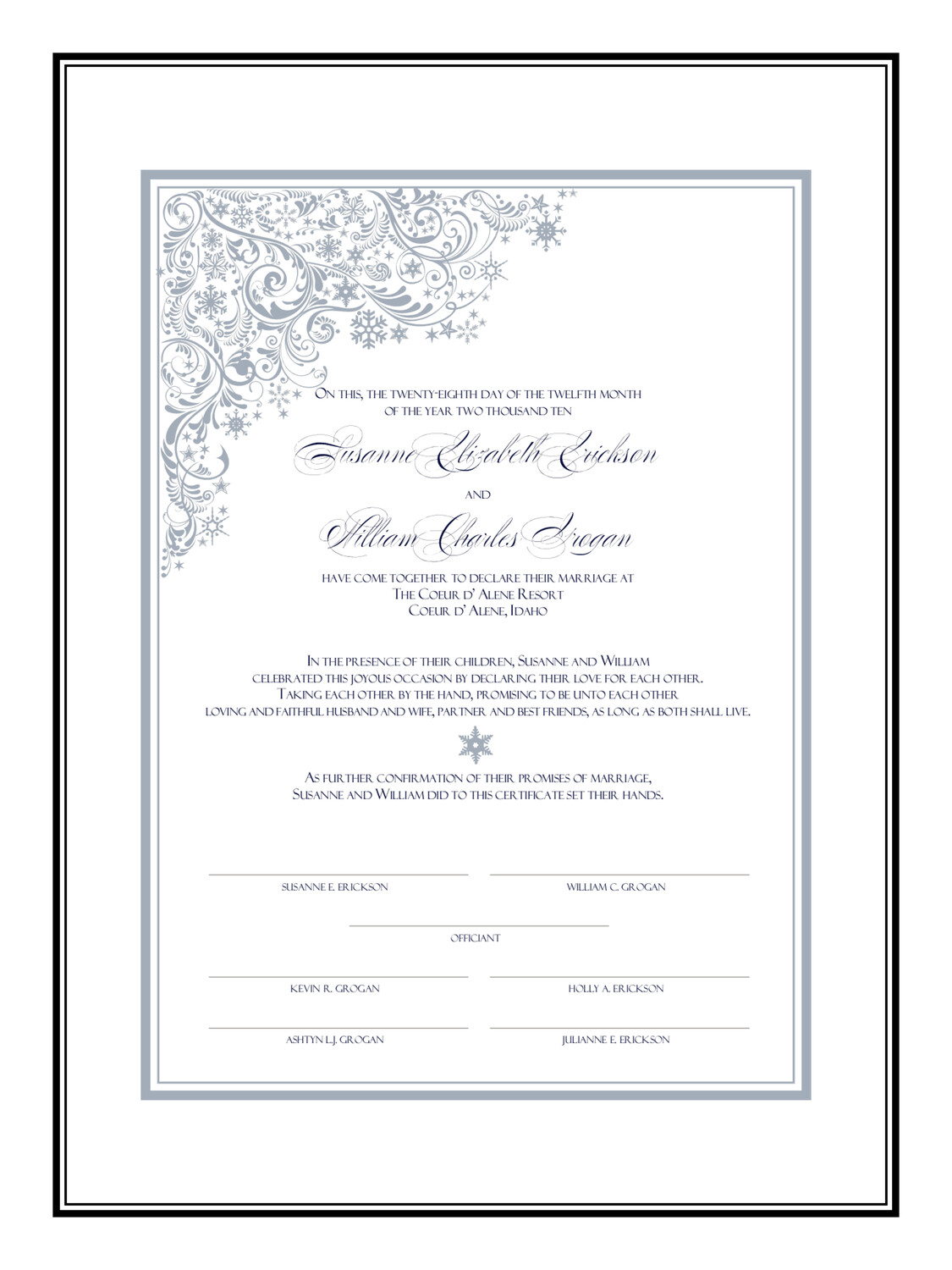 Snowstorm 01 Winter and Snowflake Wedding Certificates