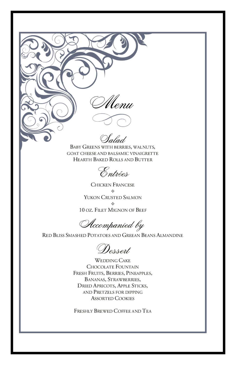 Spiral Swirl Corner Contemporary and Classic Menus