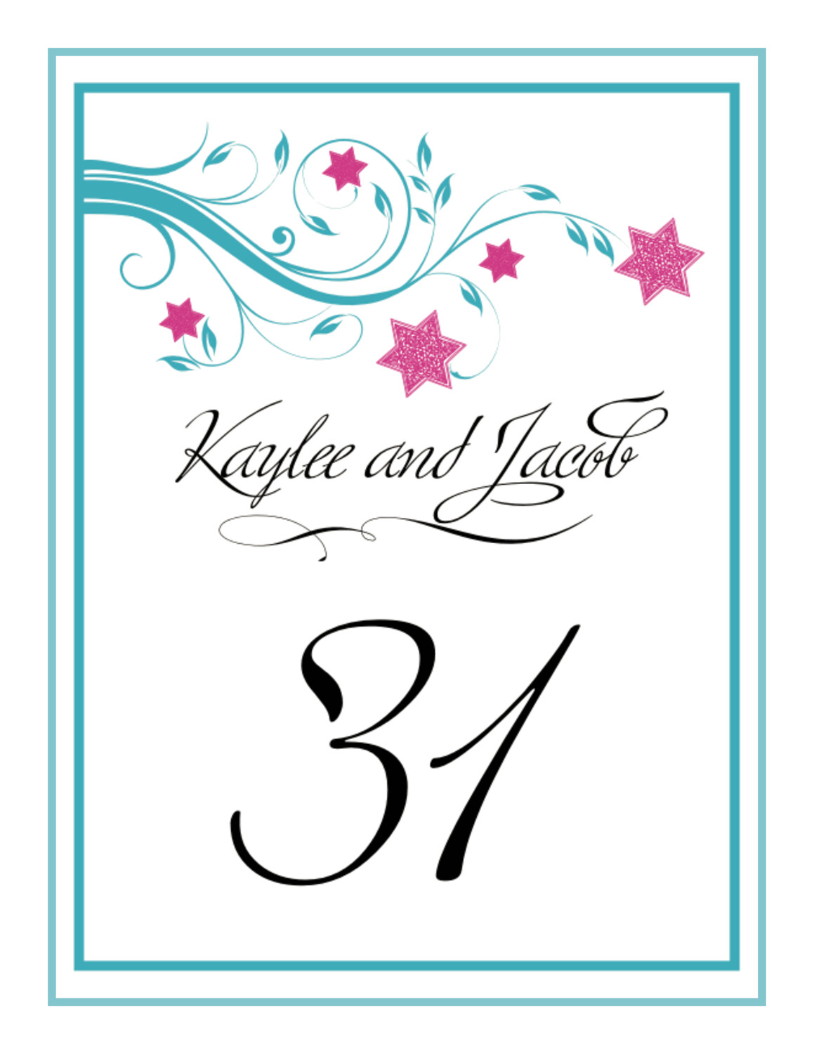 Star Vine Jewish Table Numbers