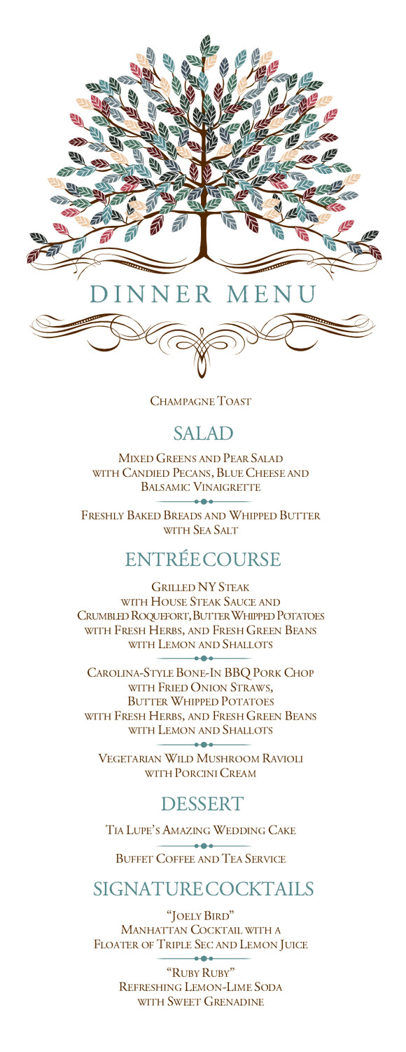 Arbor Day Leaves, Flowers, Vineyard & Grapes Menus