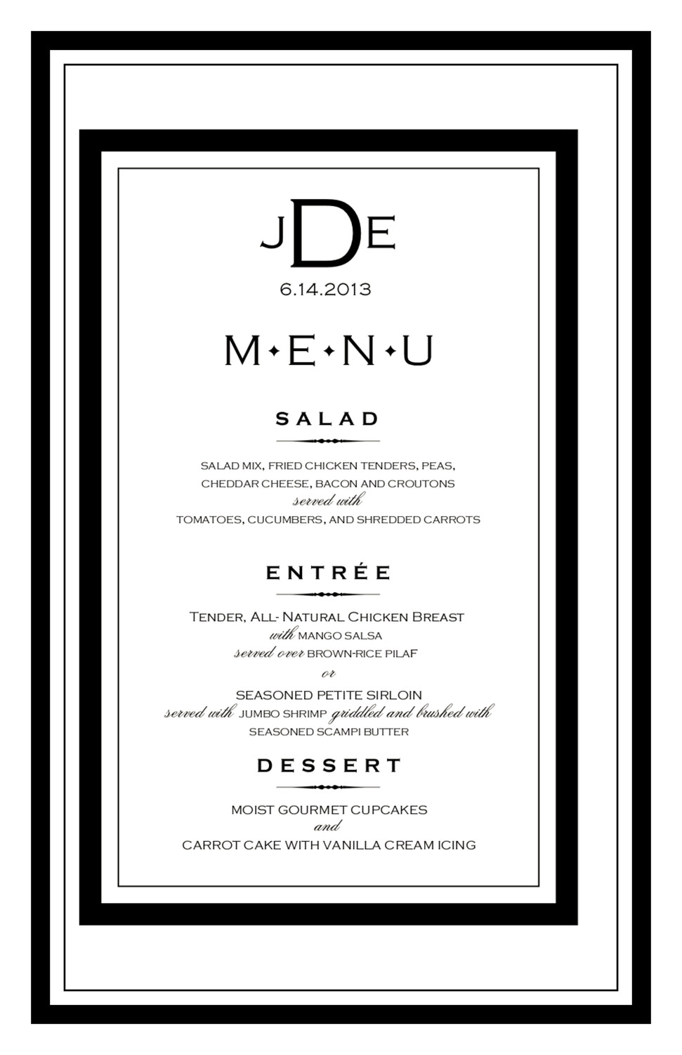 Copperplate Monogram Contemporary and Classic Menus
