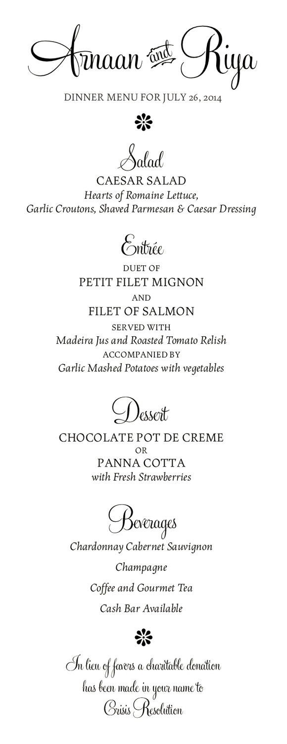 Feel Script Monogram Contemporary and Classic Menus