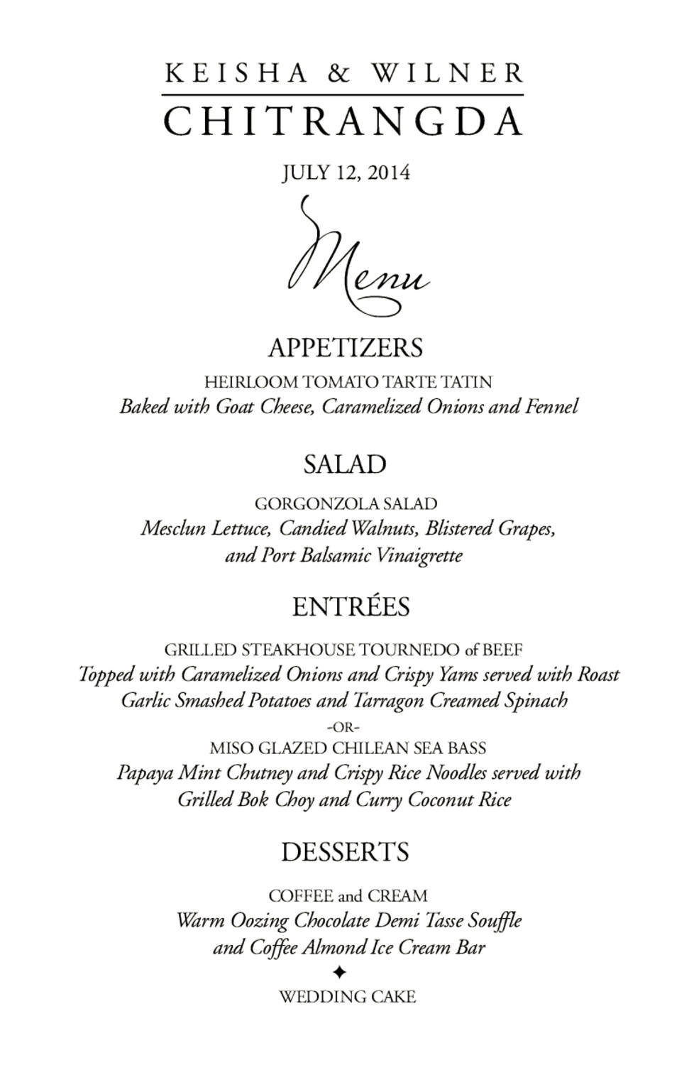 Garamond Monogram Contemporary and Classic Menus