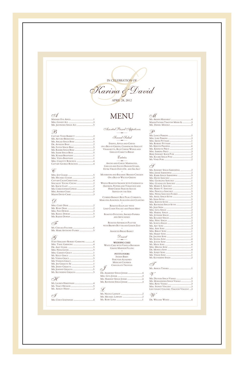 Elegance Monogram 28 Contemporary and Classic Wedding Seating Charts