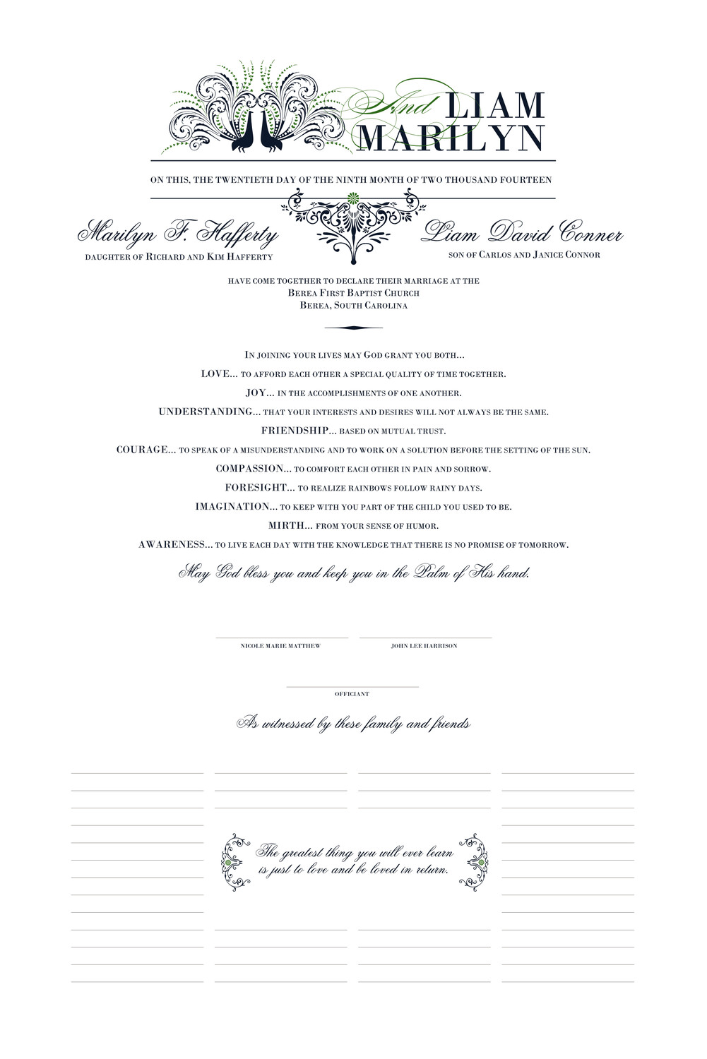 Passionate Peacock 01 Birds and Butterflies Wedding Certificates