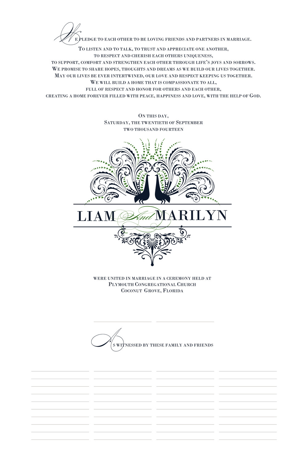 Passionate Peacock 02 Birds and Butterflies Wedding Certificates