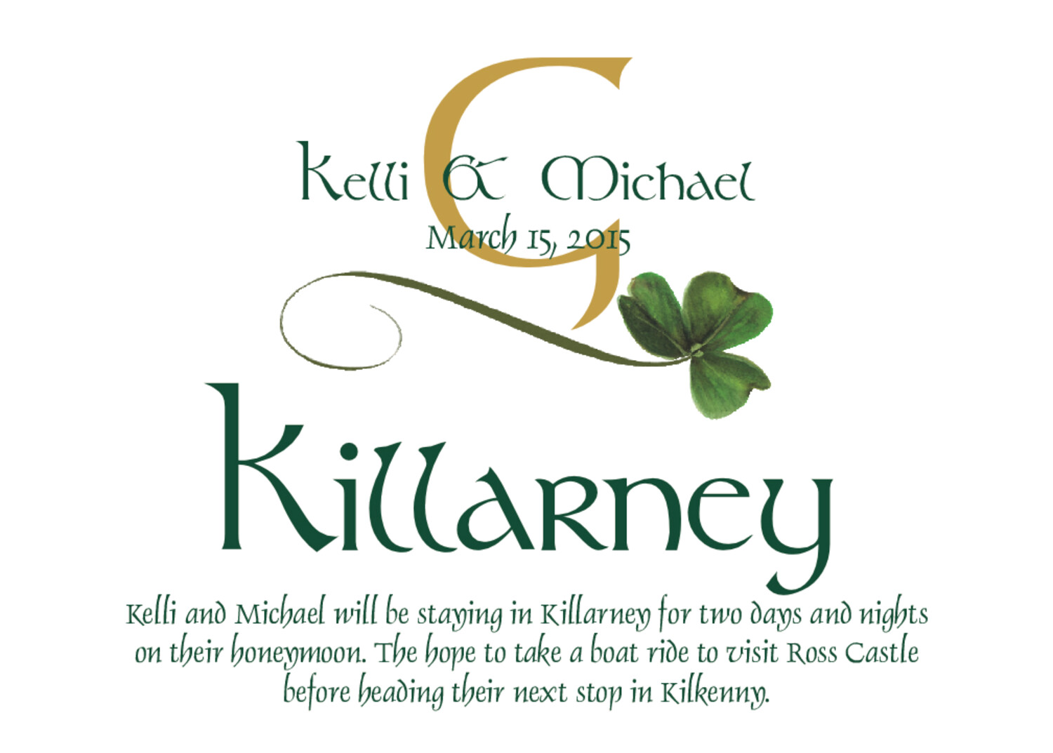 Wispy Shamrock Celtic Theme Wedding Table Cards