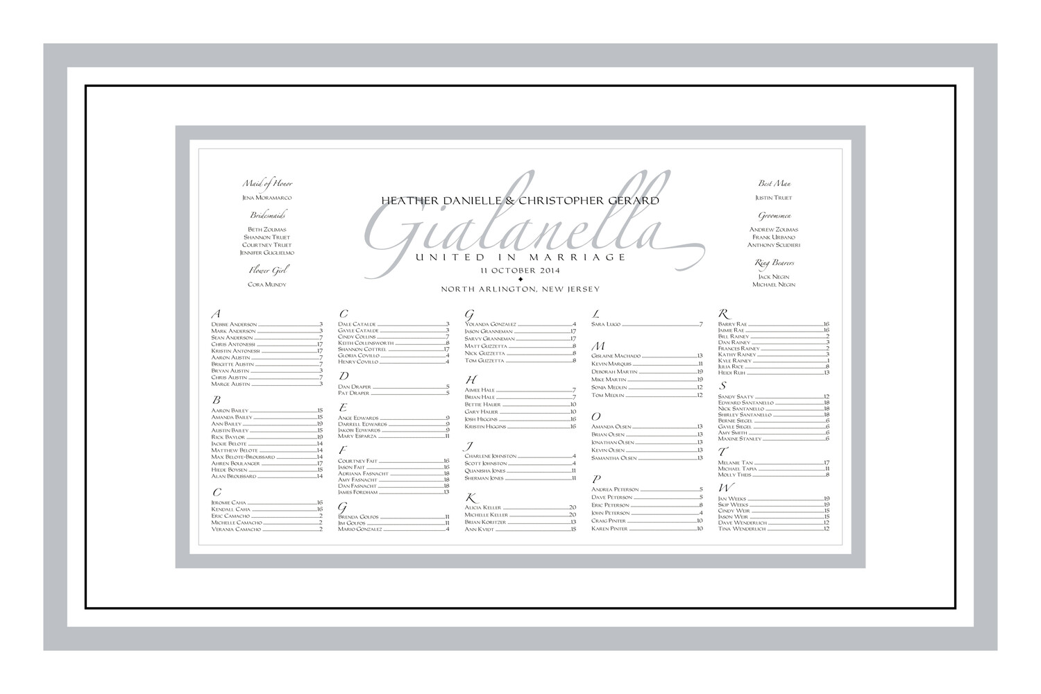 Zapfino and Imperial Contemporary and Classic Wedding Seating Charts