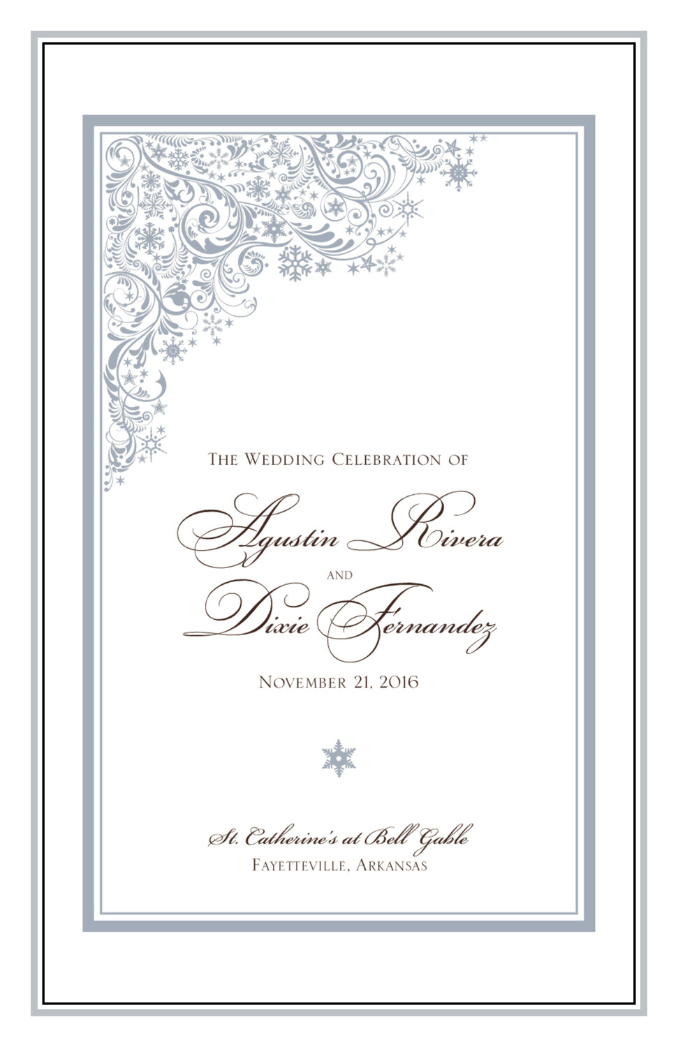 Snowstorm Winter and Holiday Wedding Programs