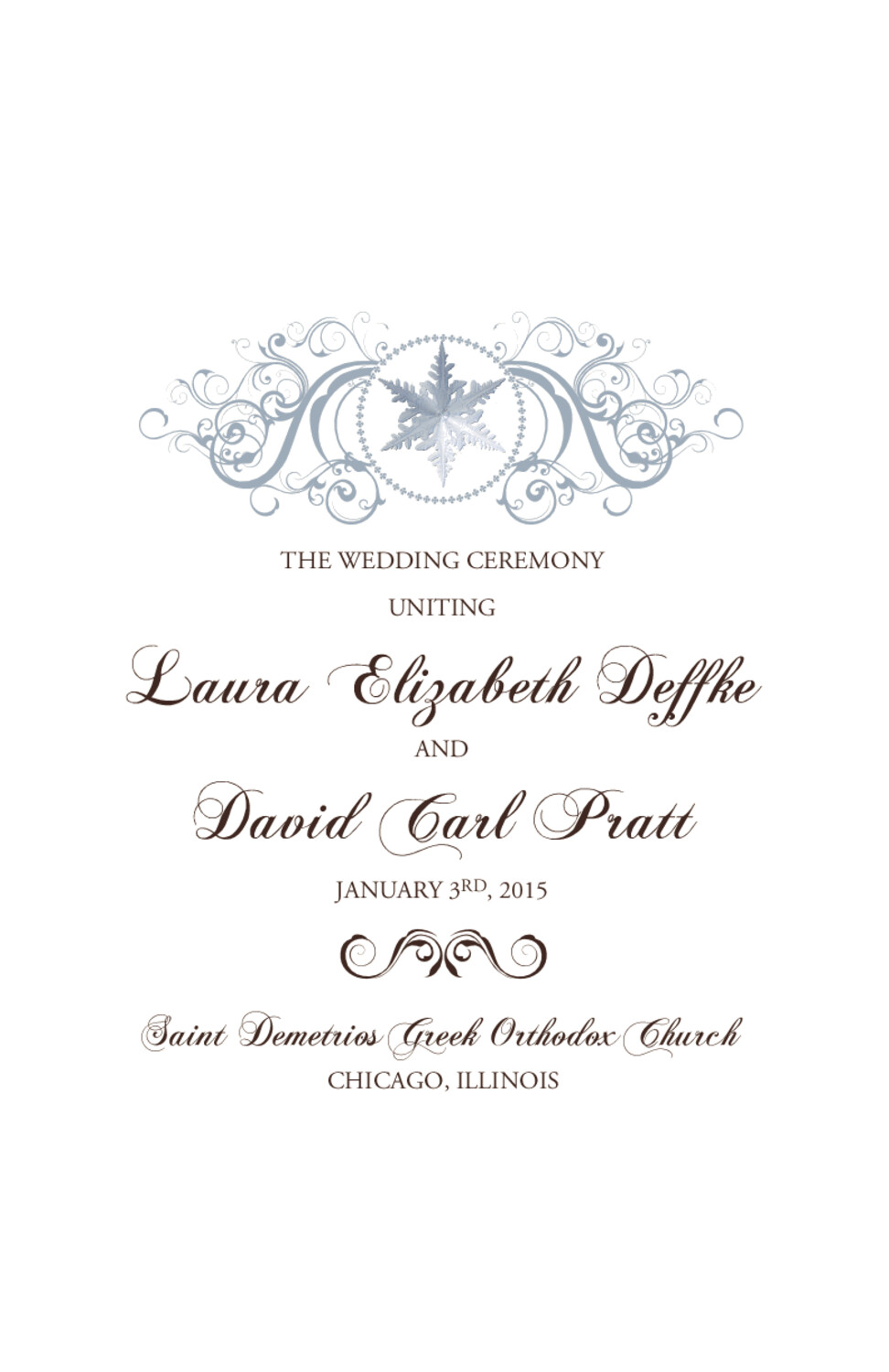 Curly Sue Snowflake Winter and Holiday Wedding Programs