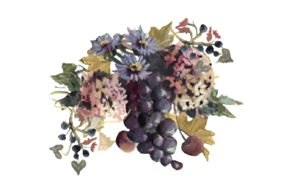 Spring Flowers, Autumn Leaves, Grapes Blue Grapes and Chicory 01 Artwork