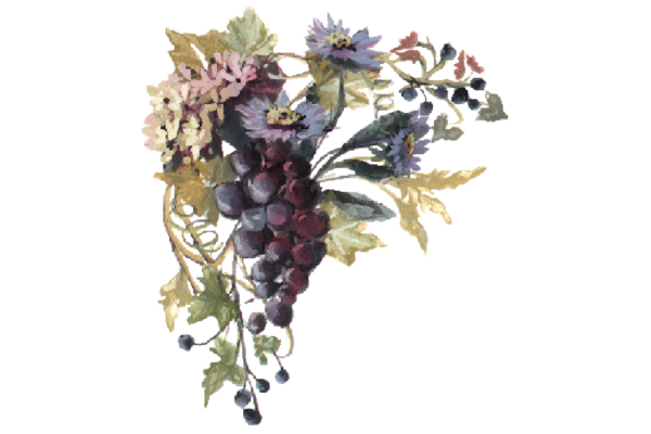 Spring Flowers, Autumn Leaves, Grapes Blue Grapes and Chicory 02 Artwork