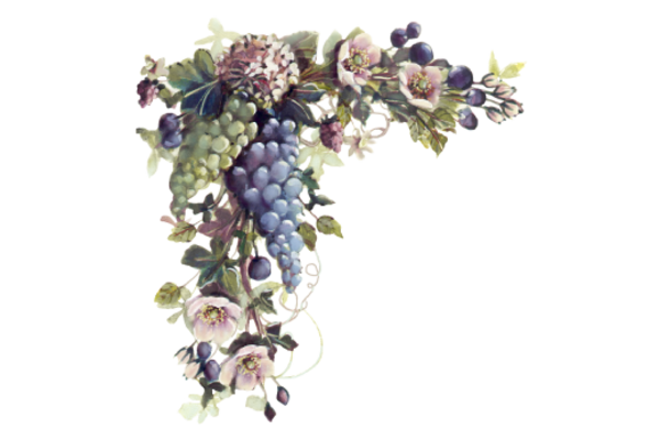 Spring Flowers, Autumn Leaves, Grapes Green and Blue Grapes Artwork